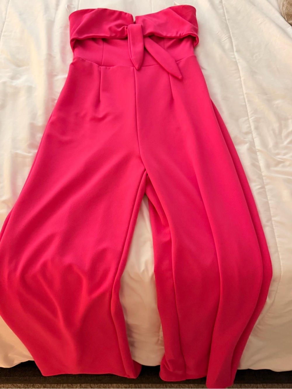 Lulu's Strapless Tie-Waist Wide-Leg Jumpsuit - Hot Pink